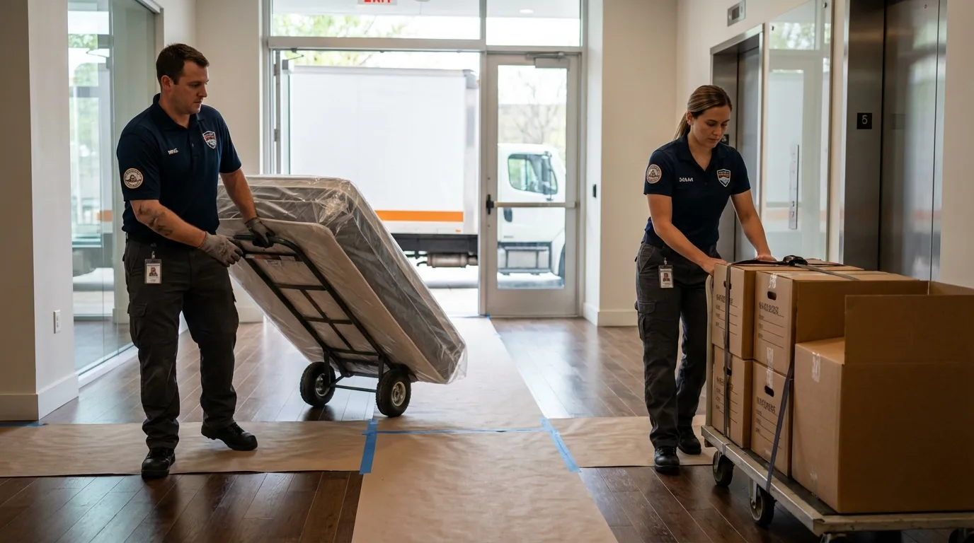 Professional apartment movers loading elevator in Mullica Hill, NJ